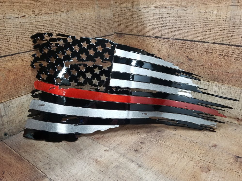 Fire Fighter's Support Thin Red Line Battle Flag Steel Sign - Click Image to Close